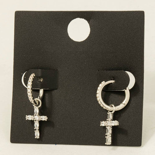 Cross Charm Hoop Earrings