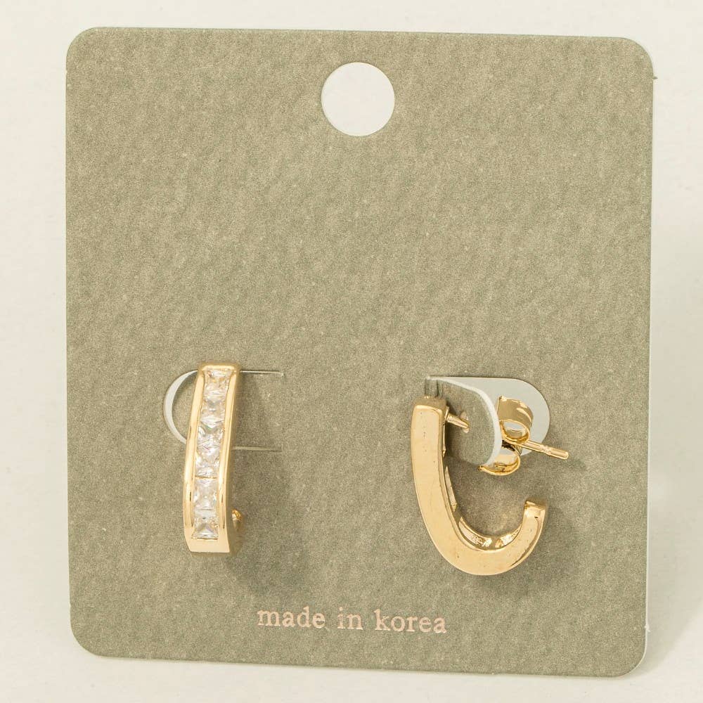 Square Studded Edge J Hoop Earrings