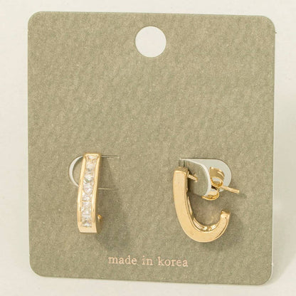 Square Studded Edge J Hoop Earrings