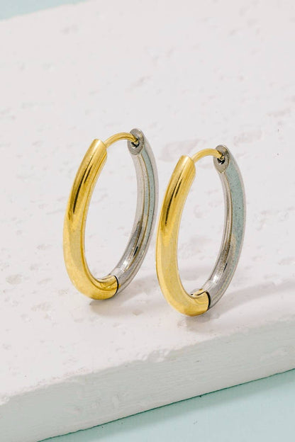 Two-Tone Oval Tube Hoop Earrings