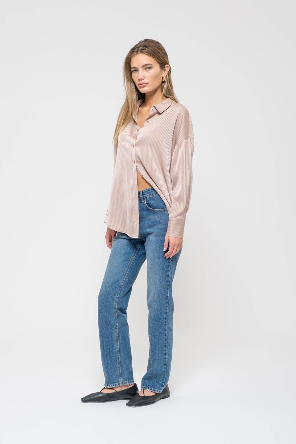 Eden Pinstripe Button-Down Top