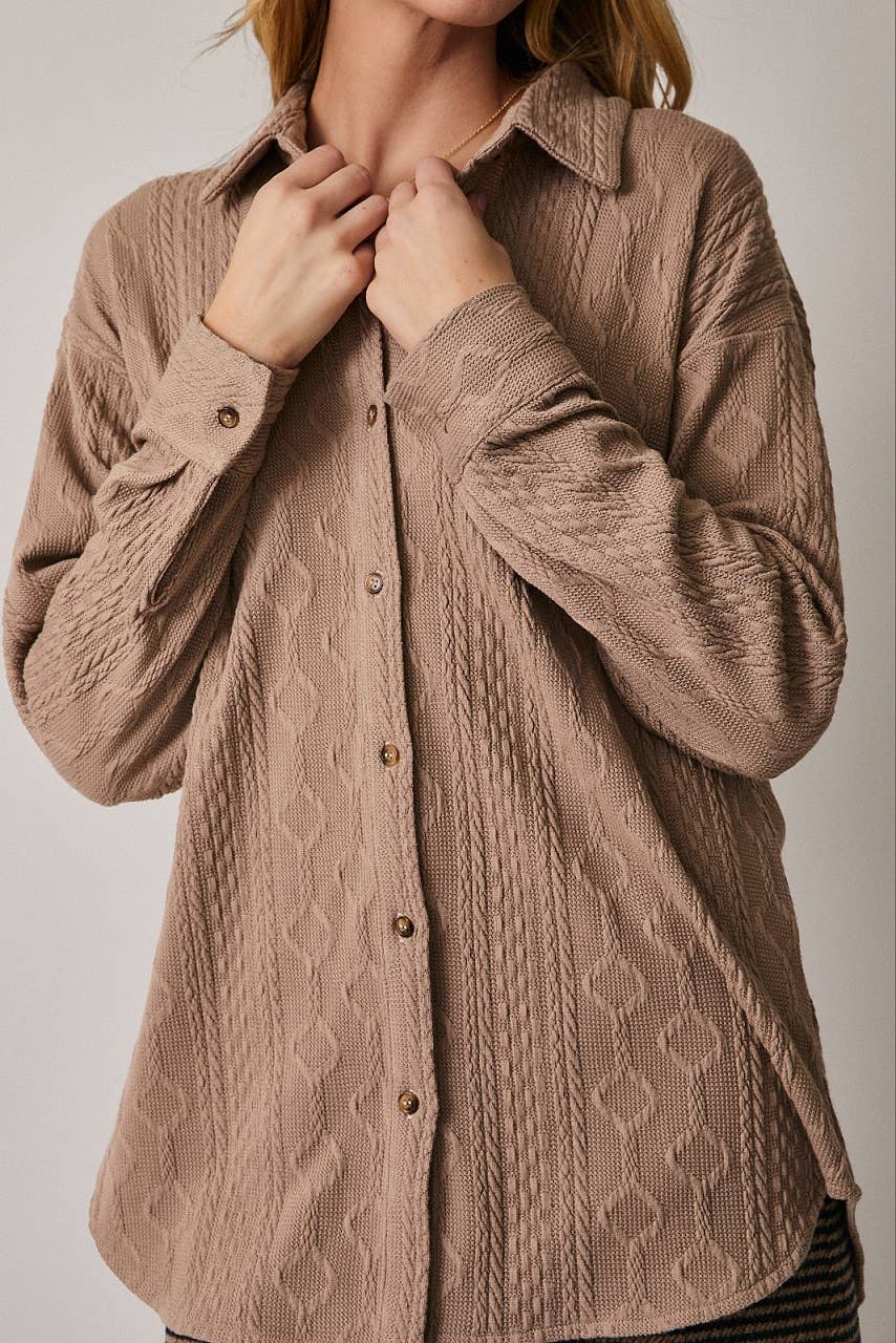 Long Sleeve Cable Knit Oversized Shirt