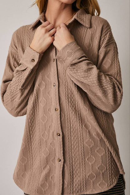 Long Sleeve Cable Knit Oversized Shirt