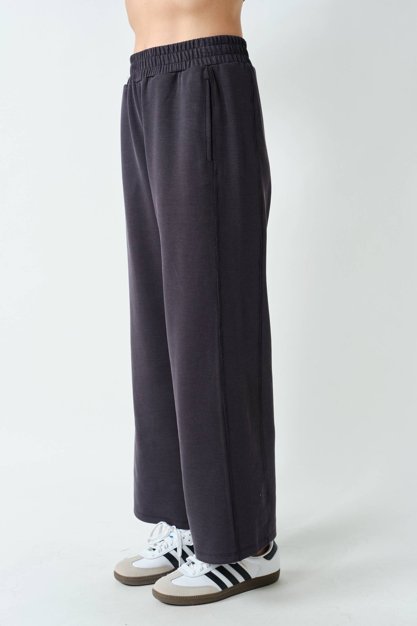 Luxe Sand Wash Rib Wide-Leg Pants