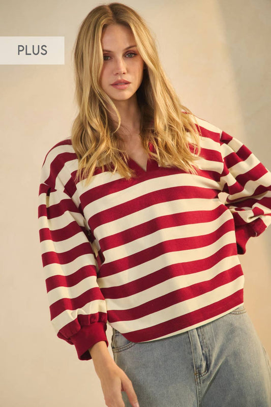 Plus Striped Ottoman Pullover
