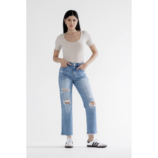 Mica Denim Distressed Straight Jeans