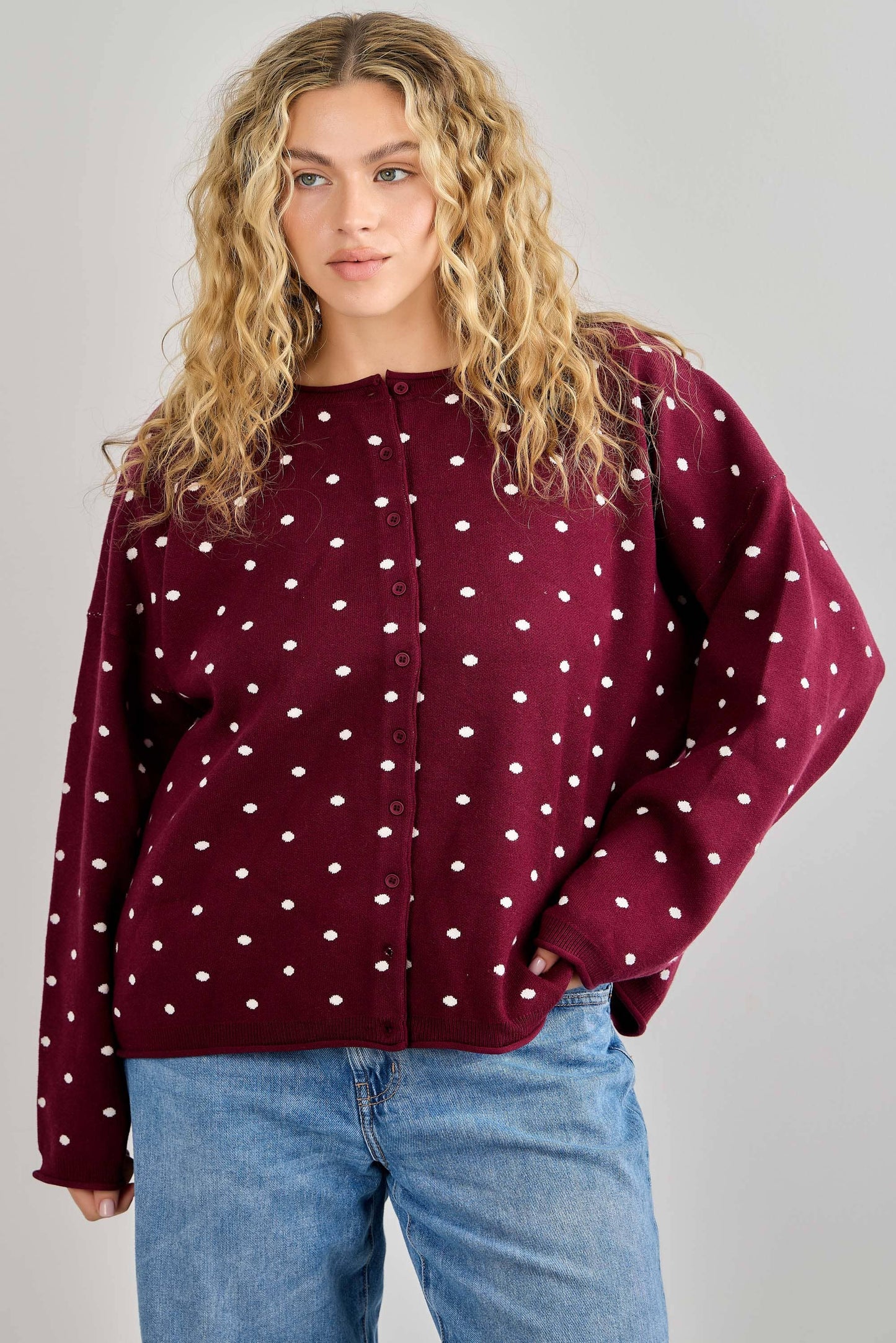 Plus Polka Dot Button-Up Cardigan