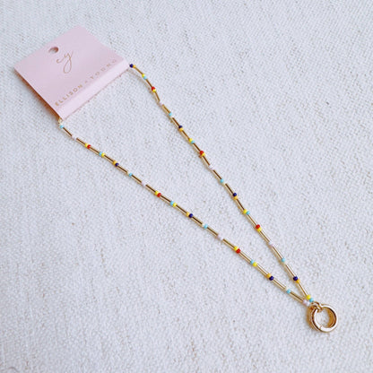 Dainty Color Bead Front Lock Necklace