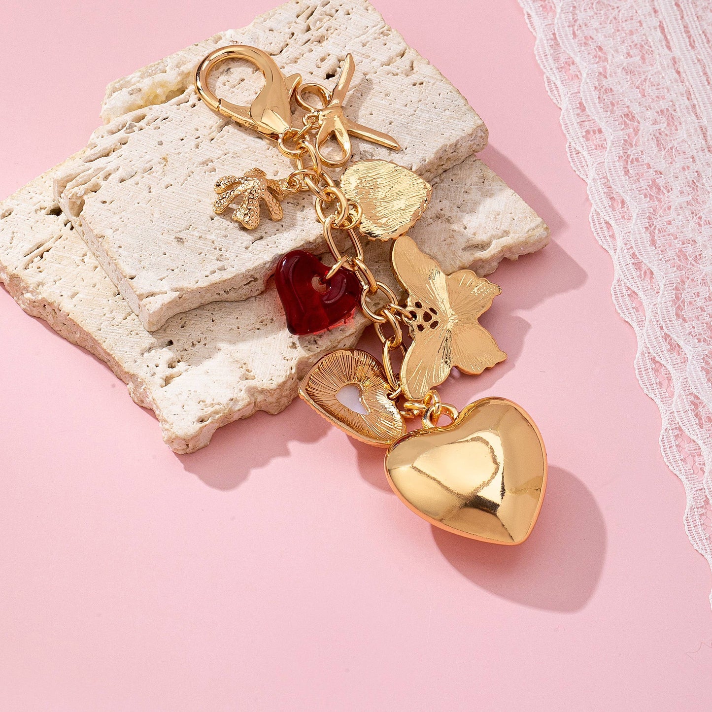 Heart Charm Bow Keychain