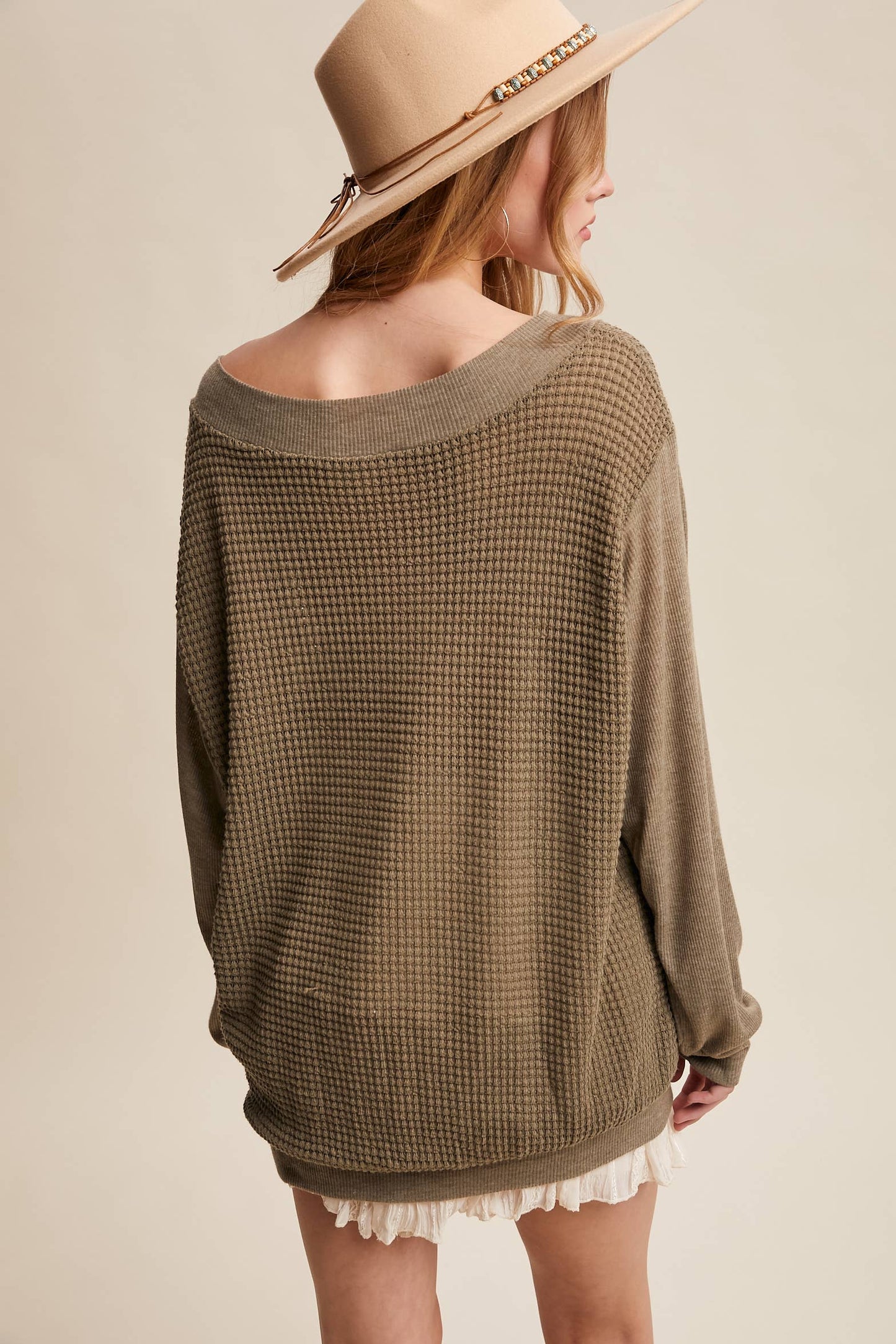 Waffle Knit Contrast Top