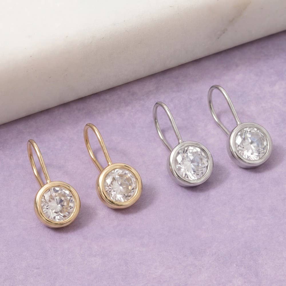 Radiant Round Bezel Drop Earrings