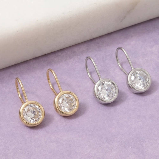 Radiant Round Bezel Drop Earrings
