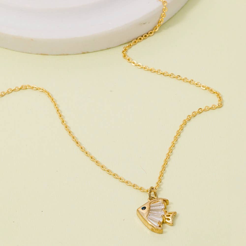 Golden Catch CZ Fish Necklace