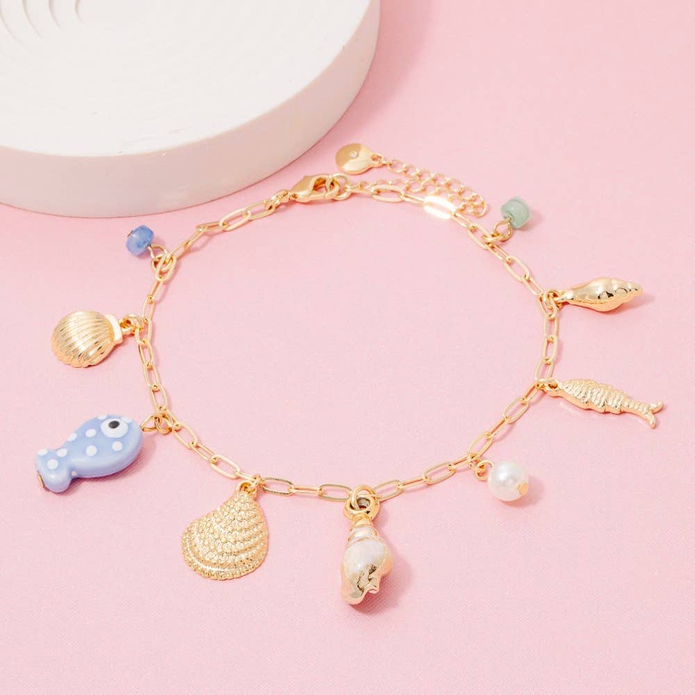 Fish, Pearl, And Sea Life Anklet