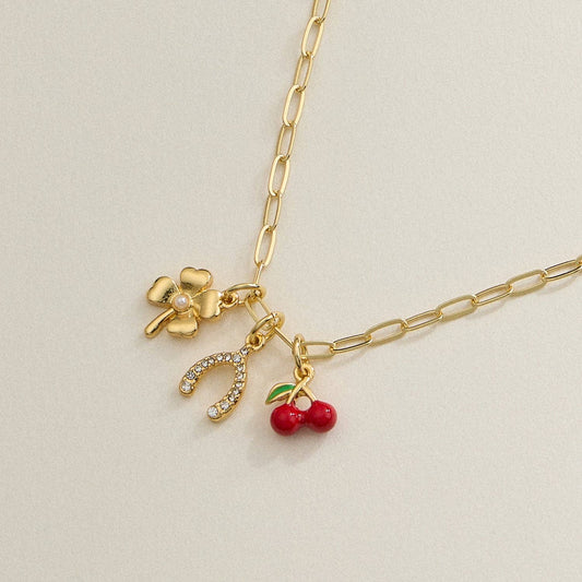 Lucky Charm Trio Necklace - 18K Gold