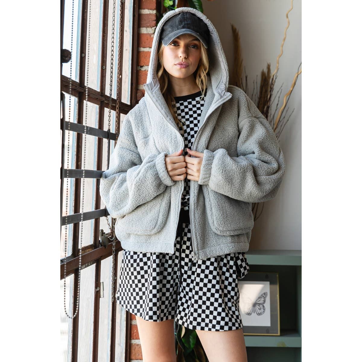 Oversized Teddy Bear Zip-Up Hoodie