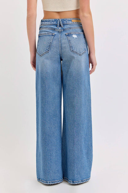 High Rise Wide Leg Denim Jean Medium Denim