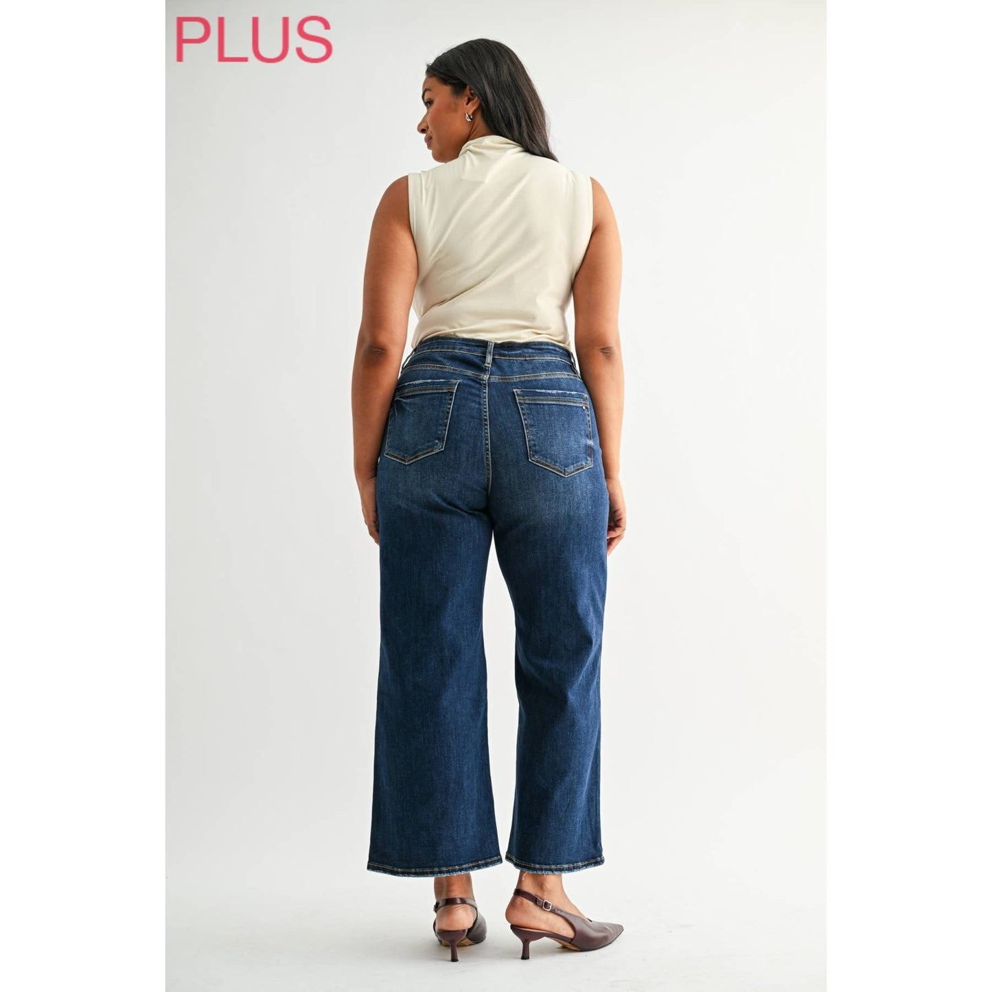 Plus Mica High Rise Wide Leg Patch Pocket Jeans