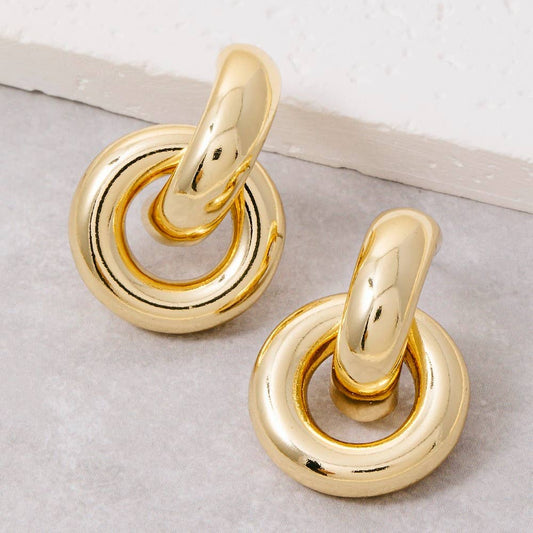 Gold Dipped Simple Door Knocker Drop Earrings