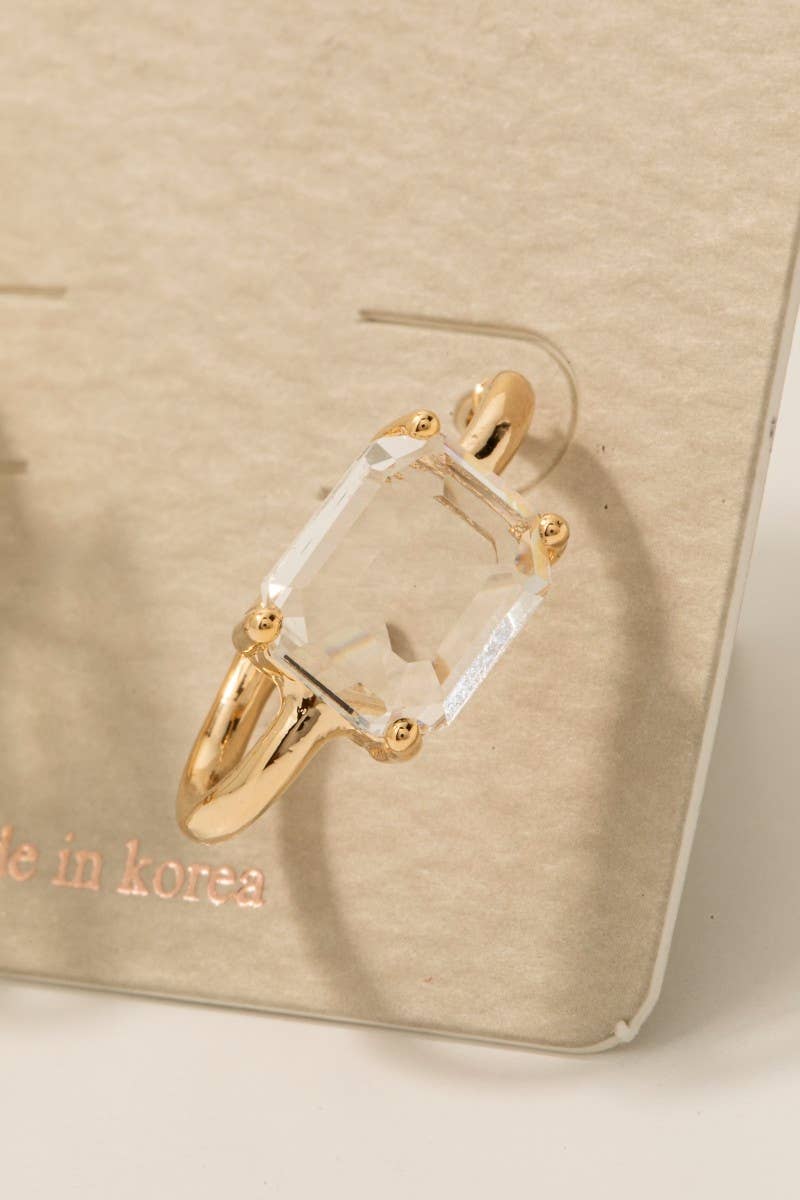 Glass Baguette Station Oval Hoop Earrings