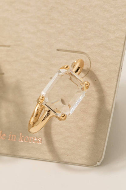 Glass Baguette Station Oval Hoop Earrings