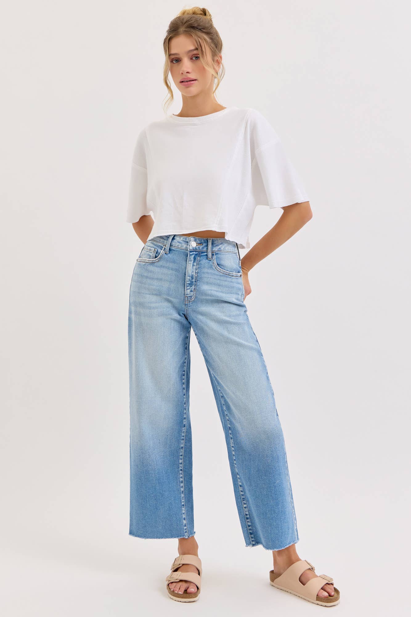 High Rise Crop Wide Leg with Raw Hem | Cello