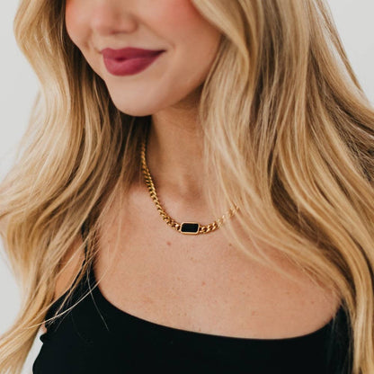 Black Stone Chain Necklace | WATERPROOF