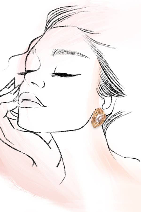 Irregular Shape Pearl Gold Stud Earrings