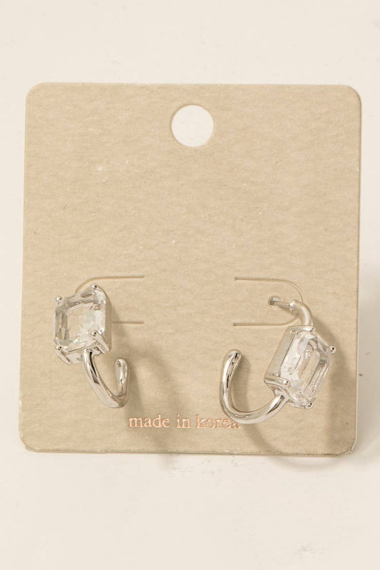 Glass Baguette Station Oval Hoop Earrings