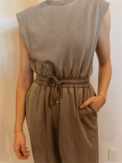 Drawstring Waist Sleeveless Mineral Washed Jumpsuit