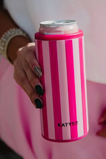 Pink and Hot Pink Striped Slim Can Cooler