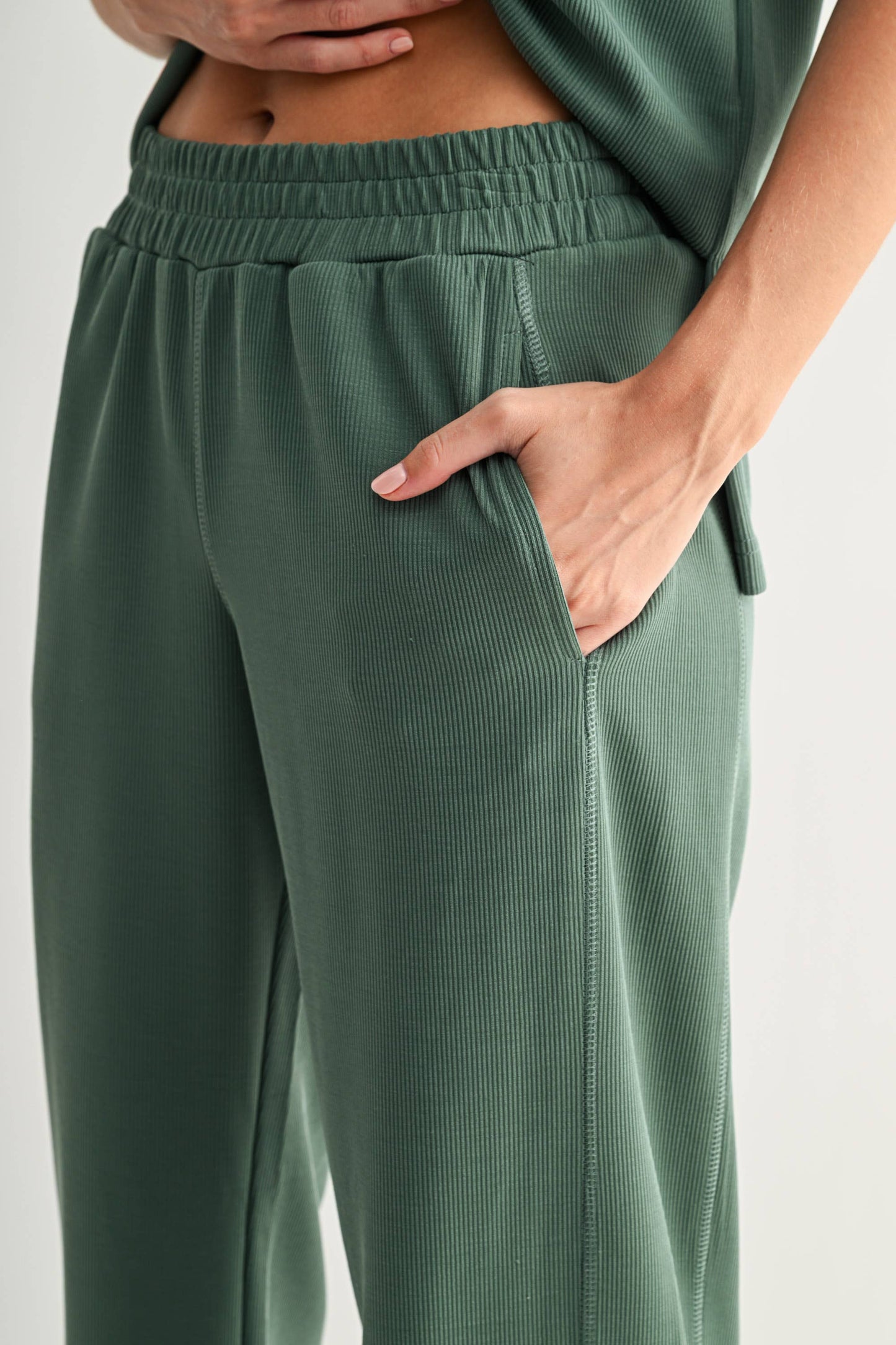 Luxe Sand Wash Rib Wide-Leg Pants