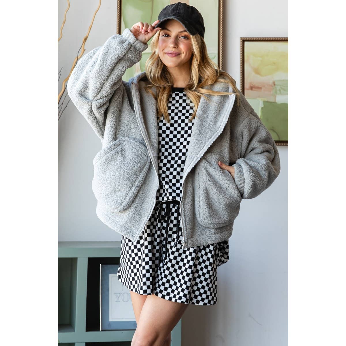 Oversized Teddy Bear Zip-Up Hoodie