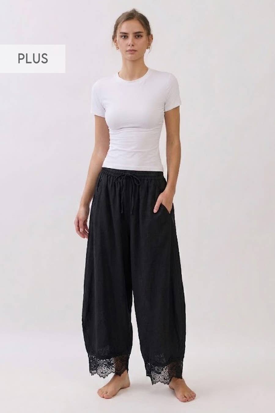 Plus Crinkled Wide Leg Pants