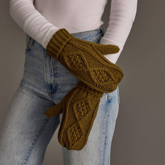 Muted Olive Cable Knit Mittens