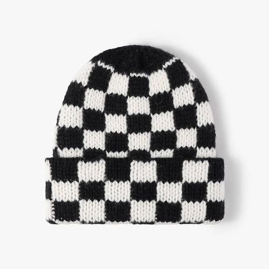Checker Soft Plush Beanie Hat