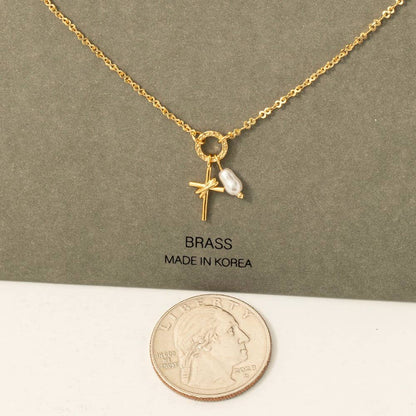 Pearl And Cross Charms Dainty Chain Necklace