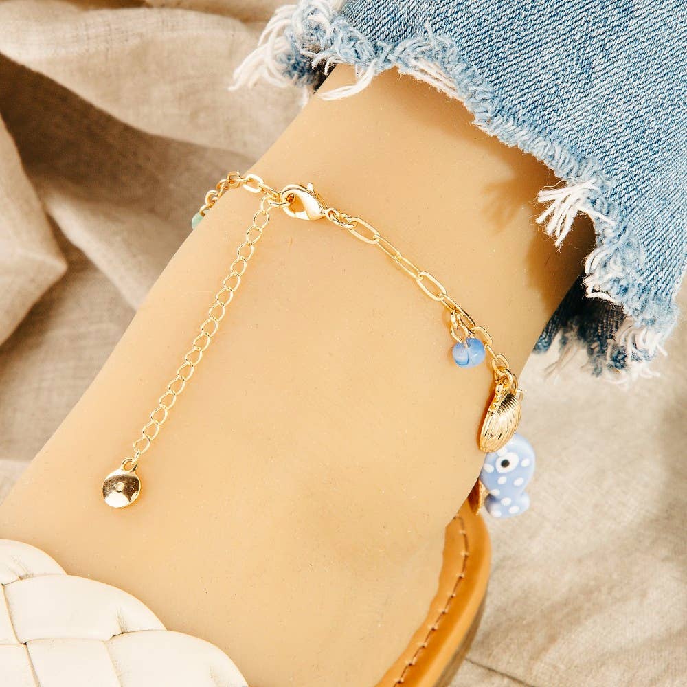 Fish, Pearl, And Sea Life Anklet