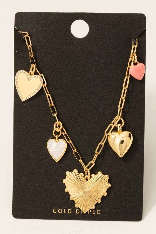 Assorted Heart Charms Chain Necklace