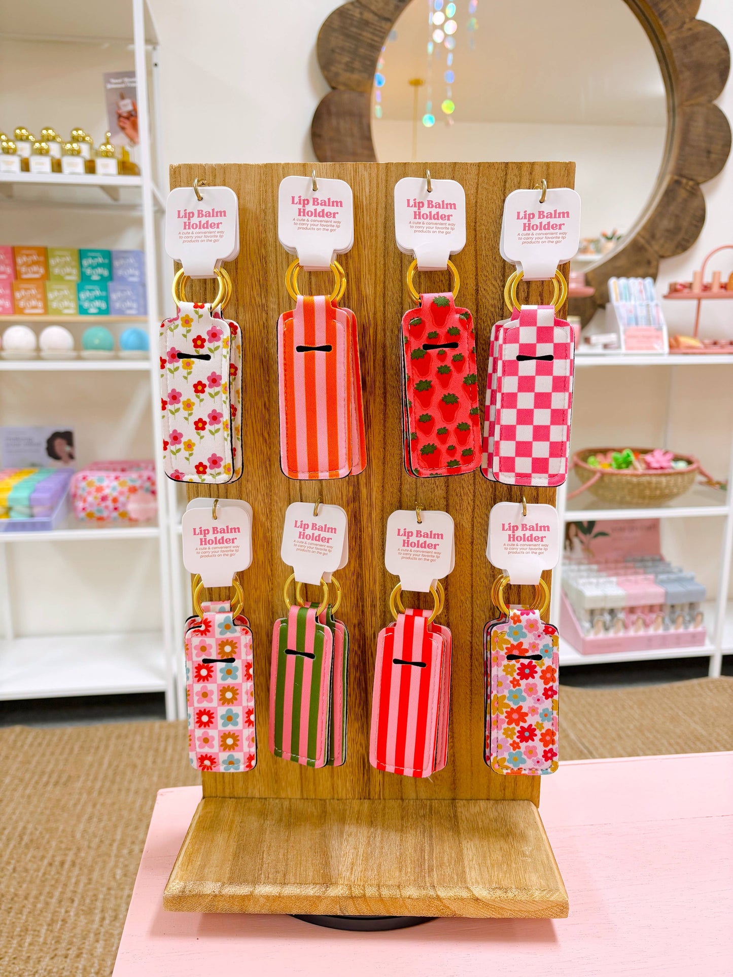 Lip Balm Keychain Holder - Pink & Orange Stripes