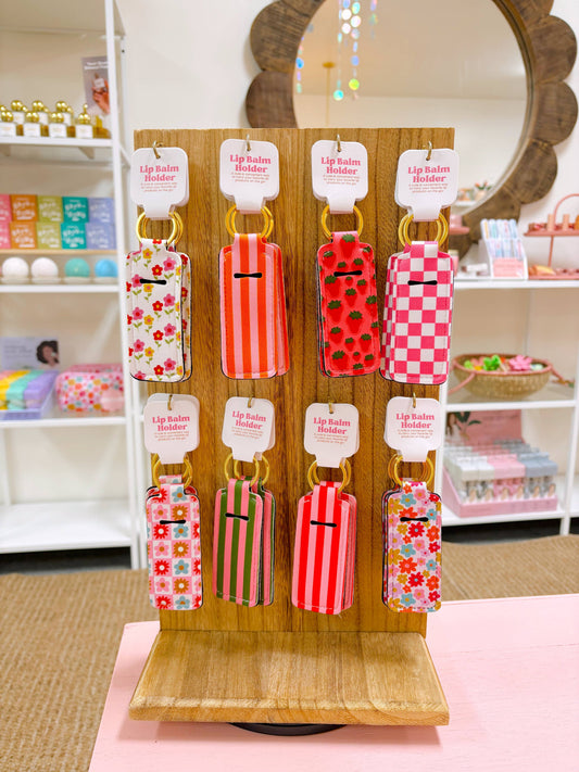 Lip Balm Keychain Holder - Pink & Orange Stripes