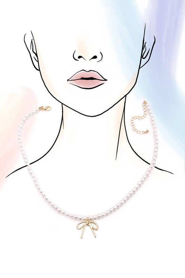 Pearl Bow Charm Necklace