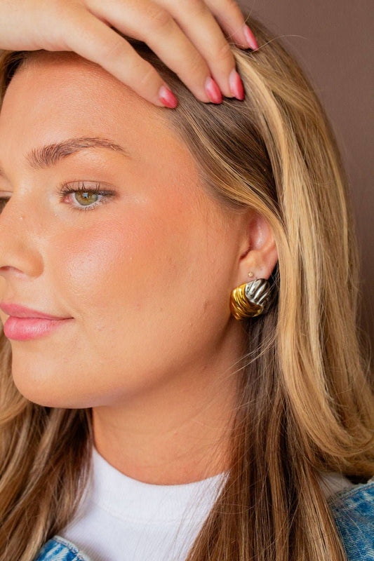 Mixed Metal Square Studs - Hypoallergenic