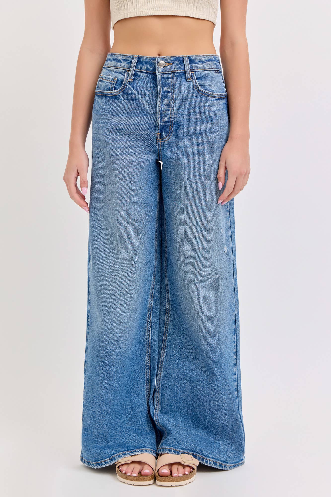High Rise Wide Leg Denim Jean Medium Denim