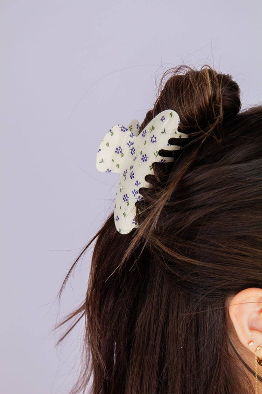 Dainty Blue Floral Claw Clip