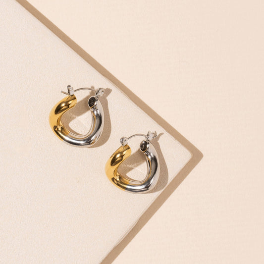 Double Color Stainless Steel 18K Plated Hoop Earrings