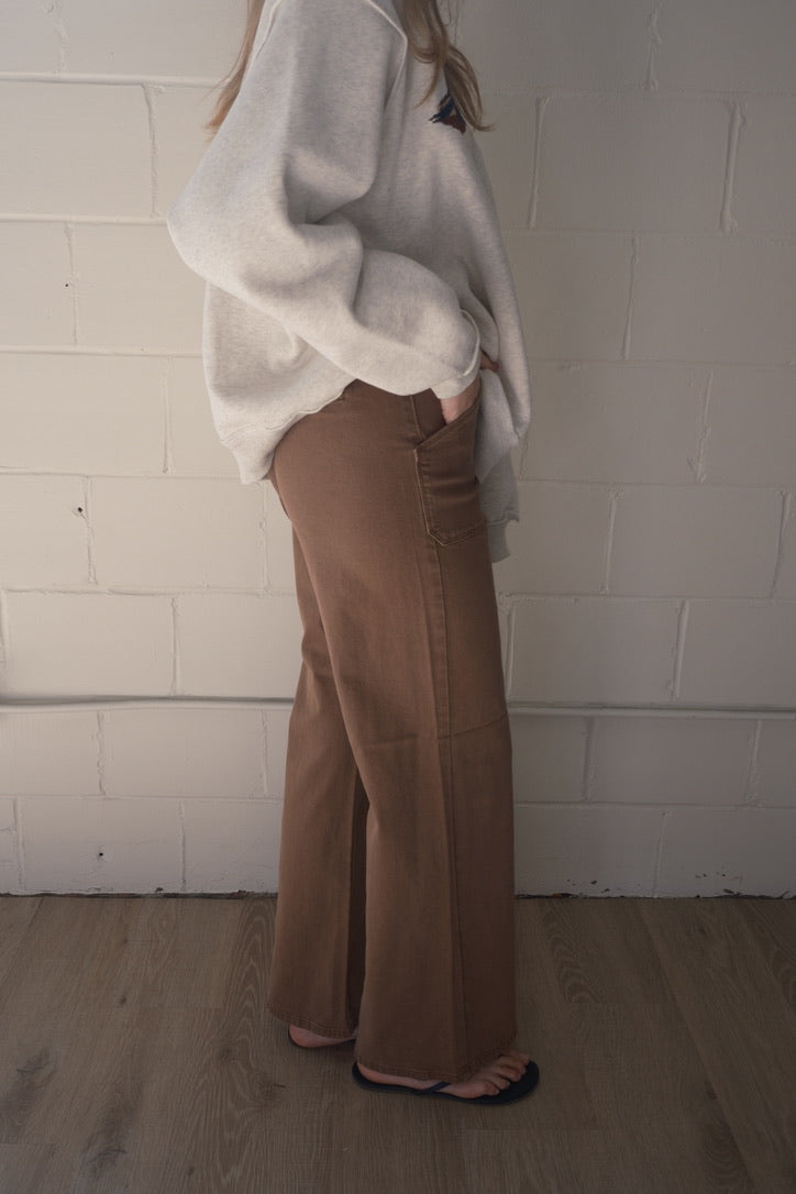 Patch Pocket Wide Leg Flare - Vintage Brown | JBD