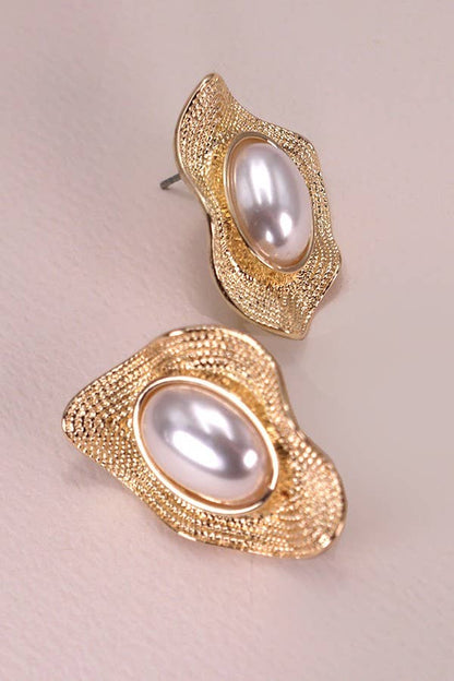 Irregular Shape Pearl Gold Stud Earrings