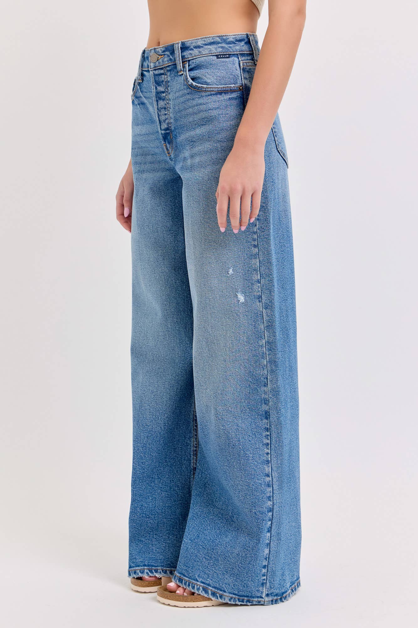High Rise Wide Leg Denim Jean Medium Denim