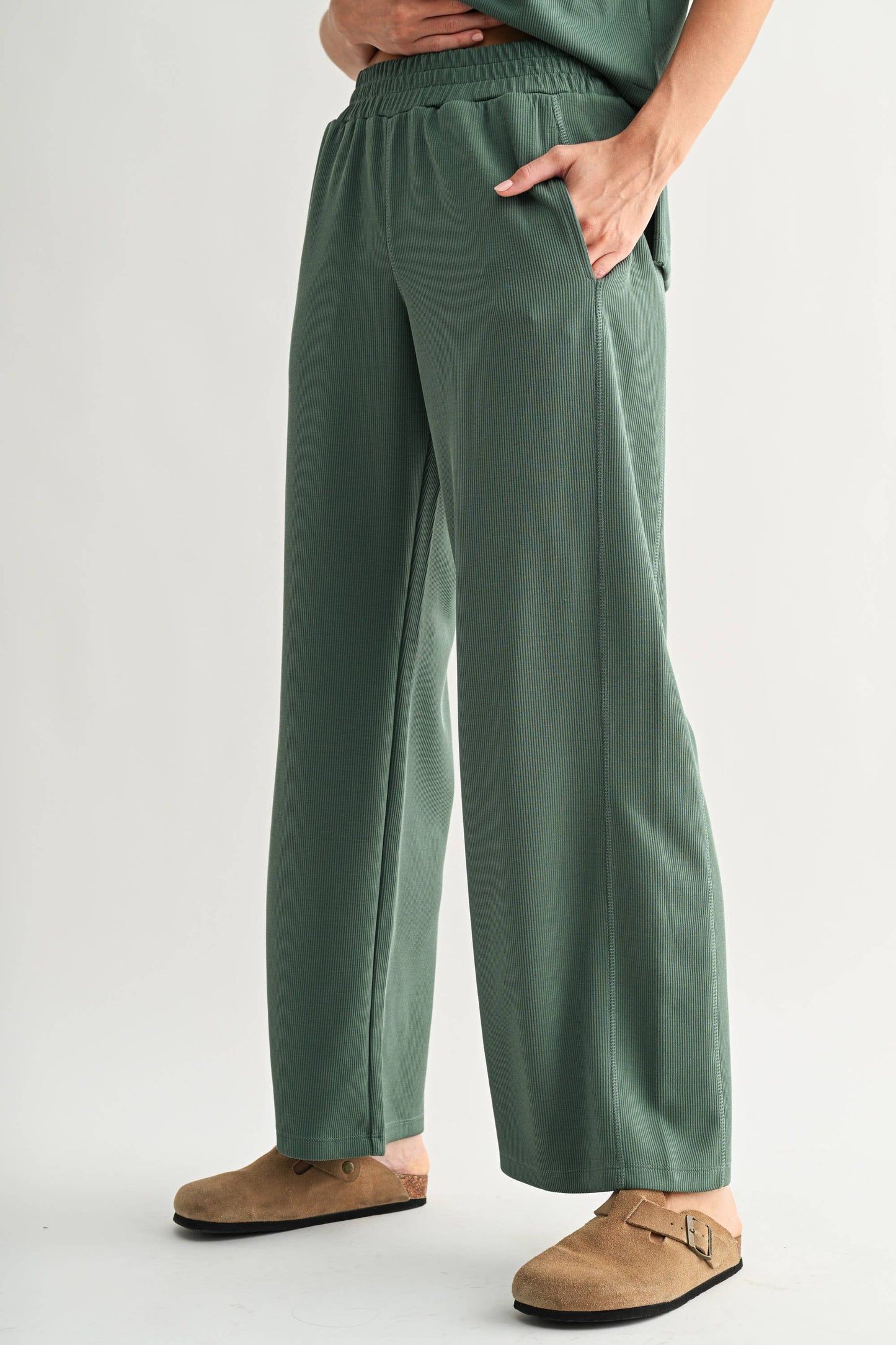 Luxe Sand Wash Rib Wide-Leg Pants
